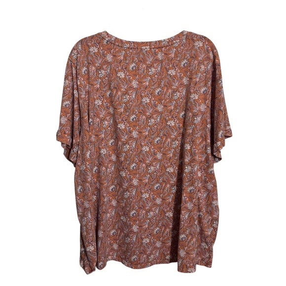 J. Jill Size 4X Orange Floral Everyday Cotton Tee Top Short Sleeve Scoop Neck - Picture 6 of 8